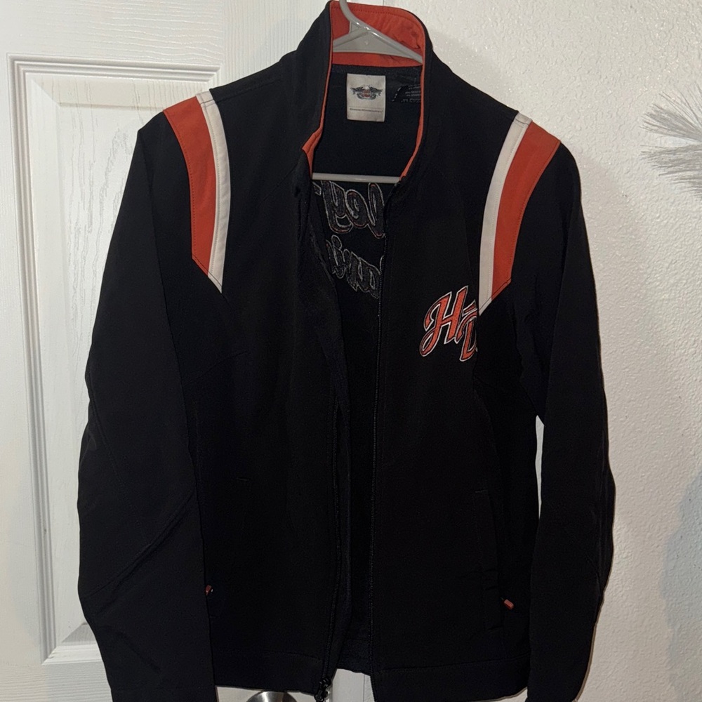 Harley-Davidson Black Bomber Jacket with Red and White Highlights